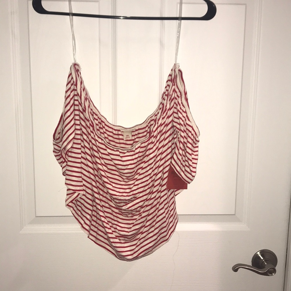 Red and Cream Striped Crop Top